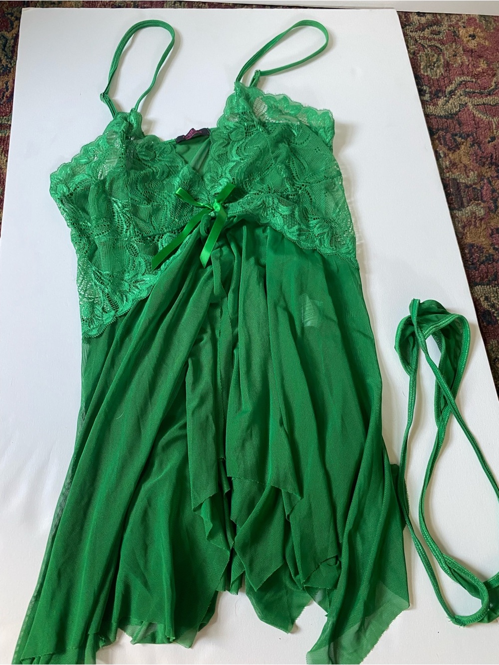 Avidlove Kelly Green Lace Open Front Babydoll Set L